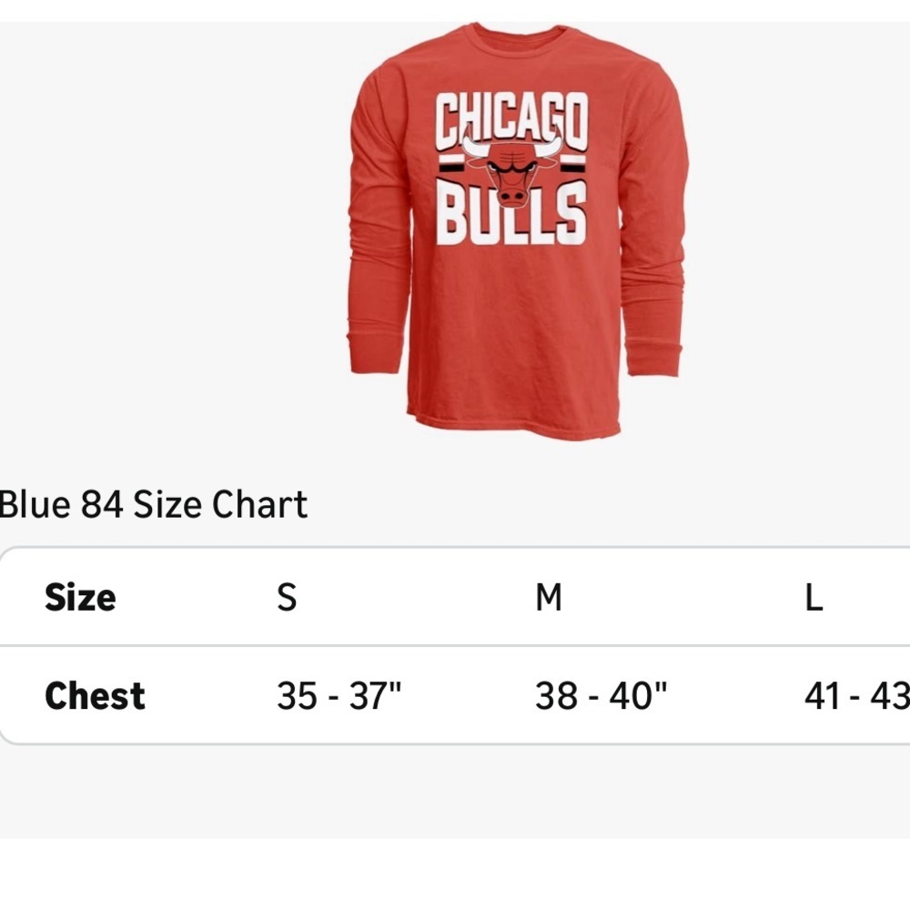 NWT Blue 84 NBA Chicago Bulls Long-Sleeve Tee — Red/White Logo - Picture 4 of 6